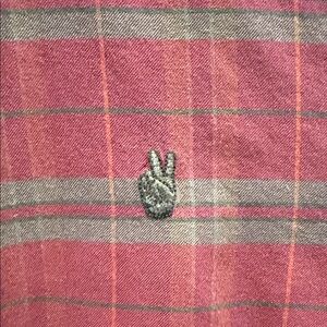 John Varvatos Plaid Shirt with Peace Sign Embroidery